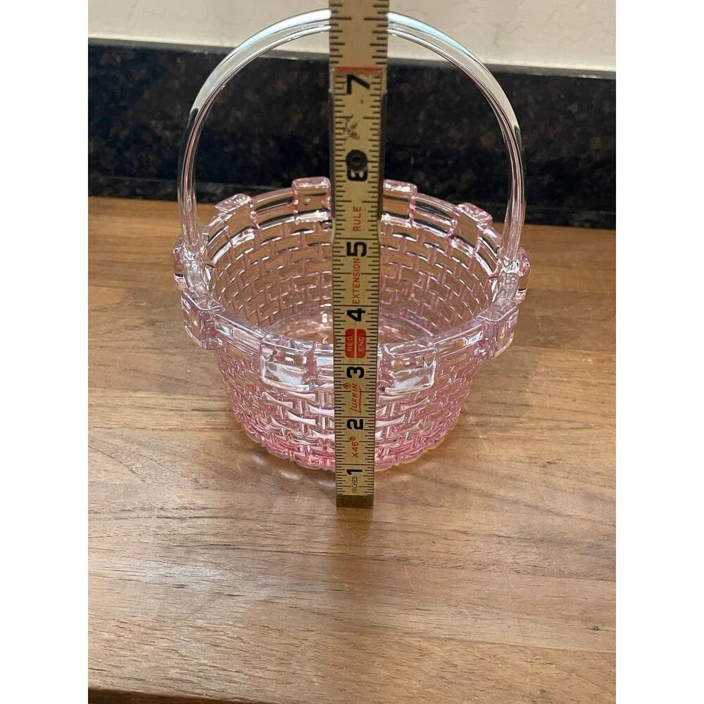 Vintage Pink Depression Glass Handled Basket